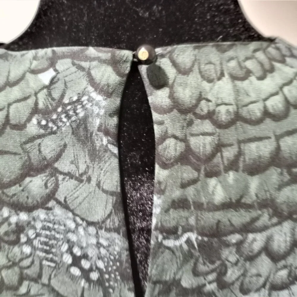 Feather Printed Midi Flounce Dress - Feather Bottle Green Women Size 40 - Picture 2 of 8